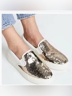 Tory Burch Carter Slip on leather sneakers sparkle gold/ Snow White size 8